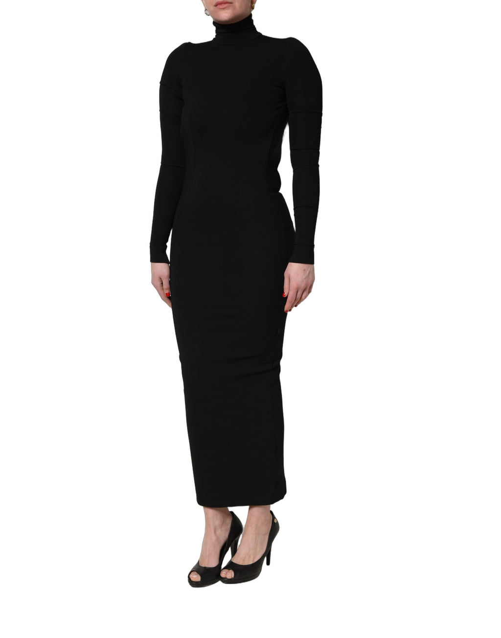 Robe longue noire Dolce & Gabbana en viscose à manches longues style robe fourreau élégante.
