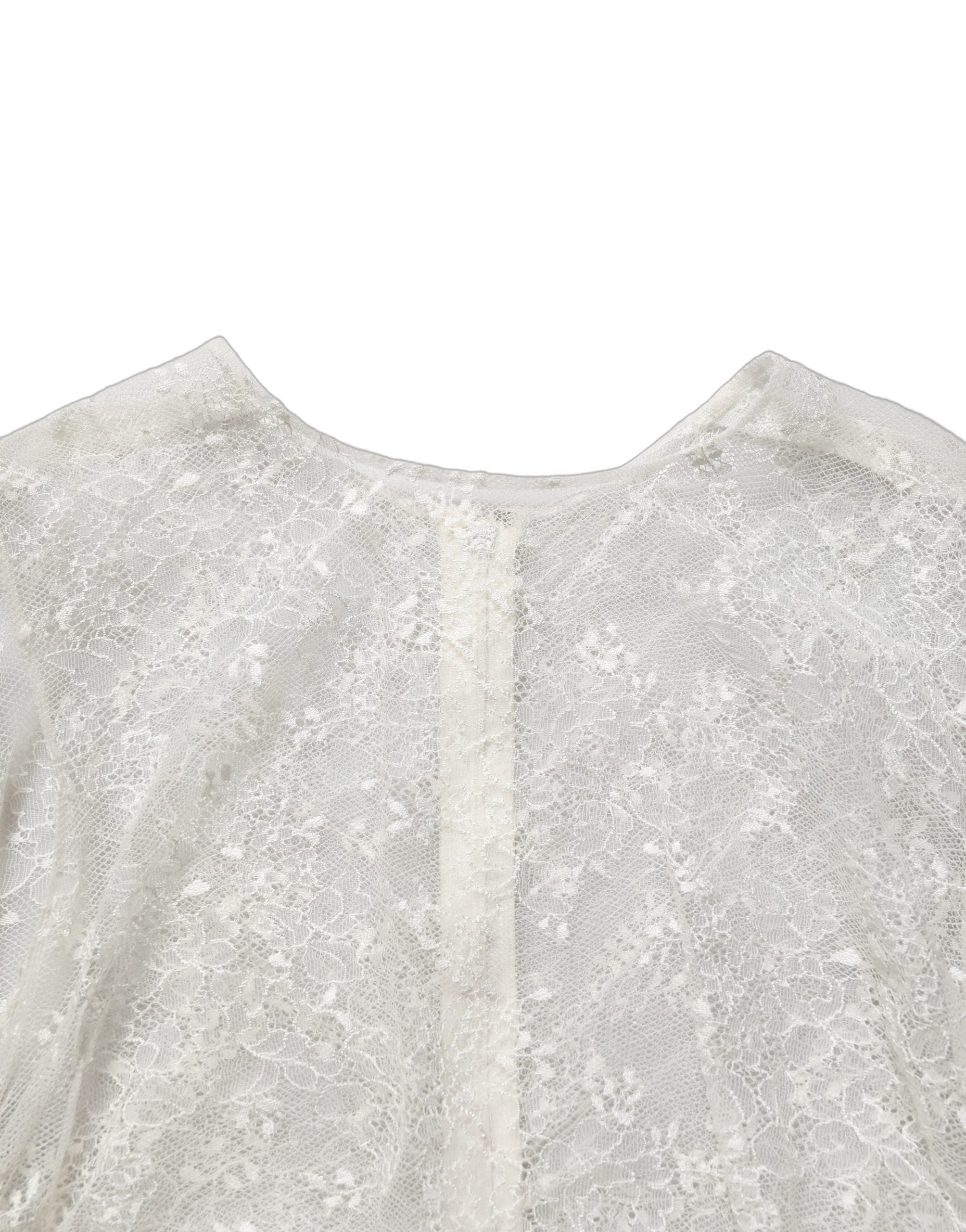Robe midi en dentelle florale blanche sans manches de Dolce & Gabbana, transparente et élégante, avec détails délicats.