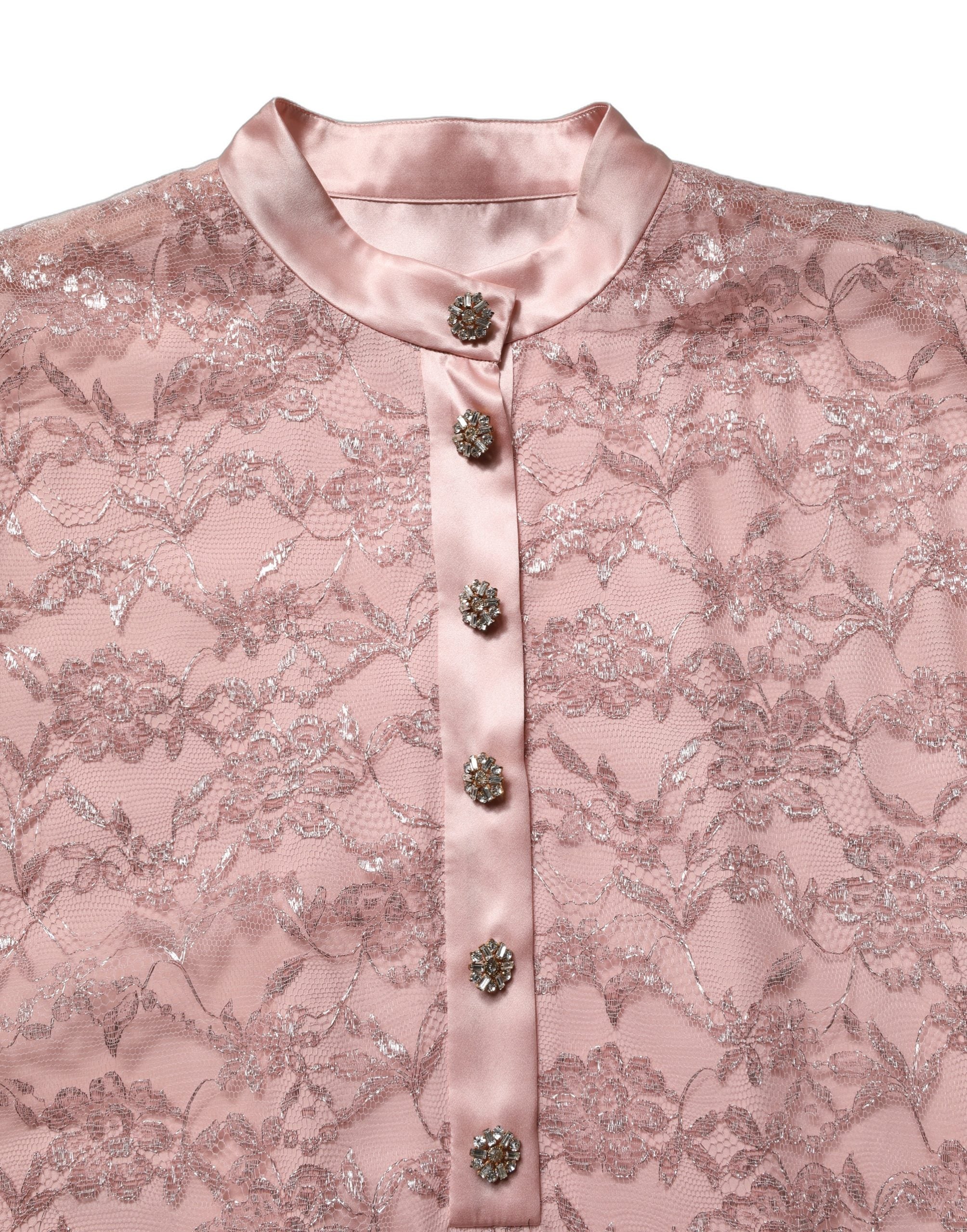 Robe midi Dolce & Gabbana en dentelle florale rose avec cordons, style kaftan élégant et féminin.