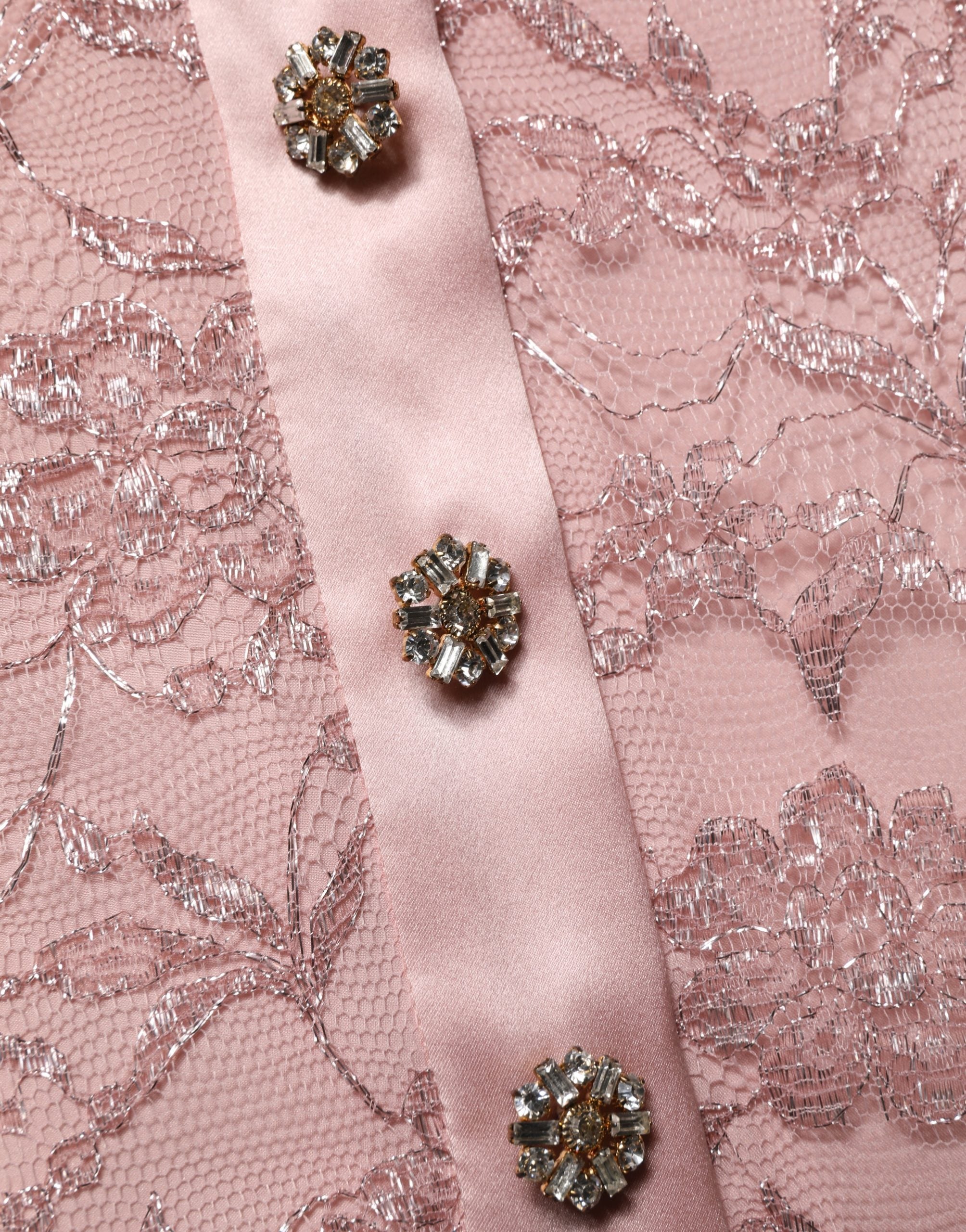 Robe midi en dentelle florale rose avec cordons Dolce & Gabbana, style kaftan élégant et féminin.
