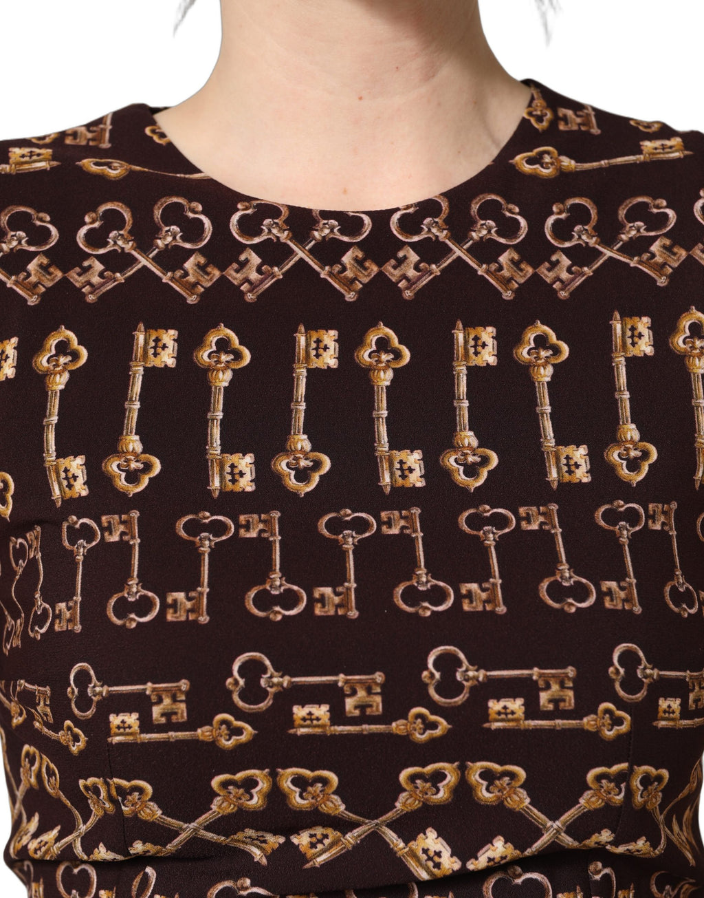 Robe droite marron Dolce & Gabbana Keys, robe ajustée mi-longue au genou, en tissu élégant, pour femme.
