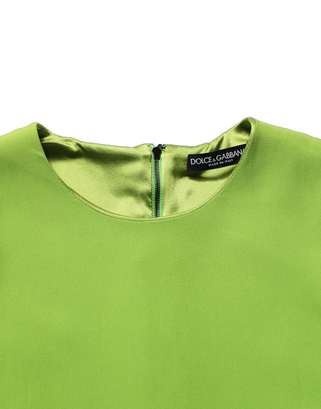 Robe courte sans manches Dolce & Gabbana en viscose verte, coupe évasée et style A-line, visible avec détails de design.