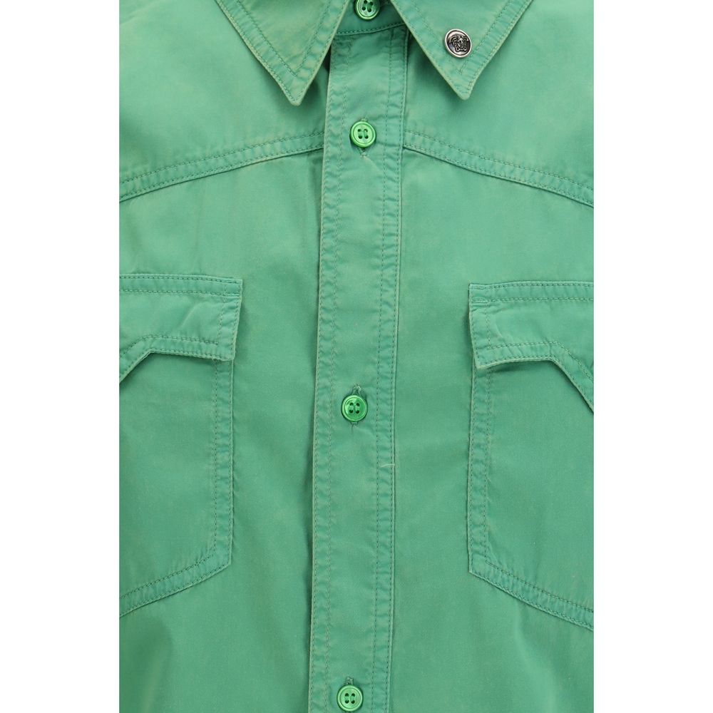 Chemise à manches courtes Versace Bicolor en coton avec logo distinctif, style élégant et moderne.
