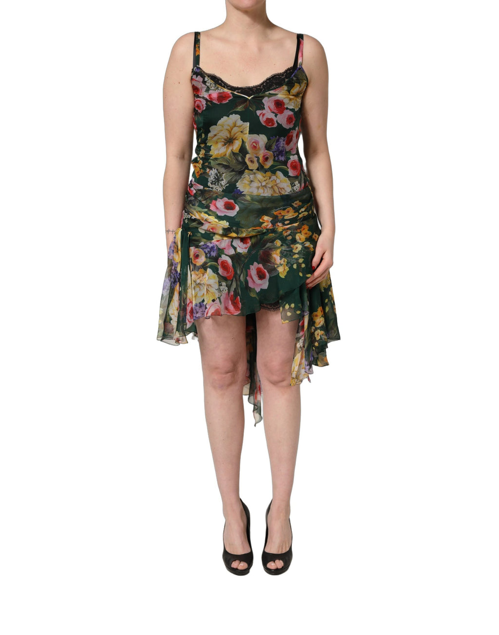 Robe courte sans manches Dolce & Gabbana à imprimé floral multicolore, style élégant et tendance.