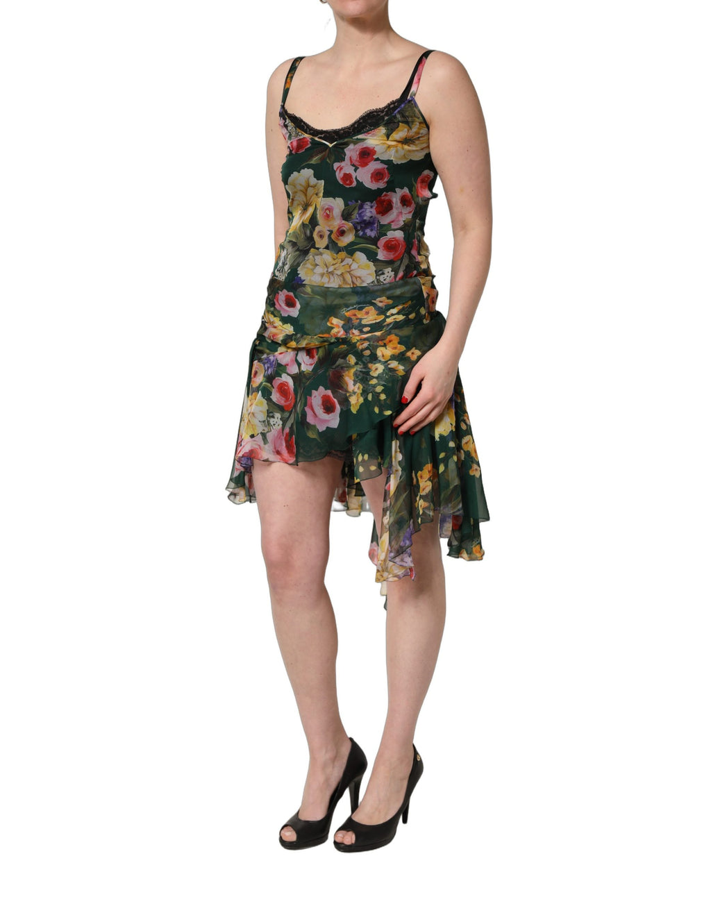Robe courte sans manches Dolce & Gabbana à imprimé floral multicolore, style élégant et coloré pour l'été.