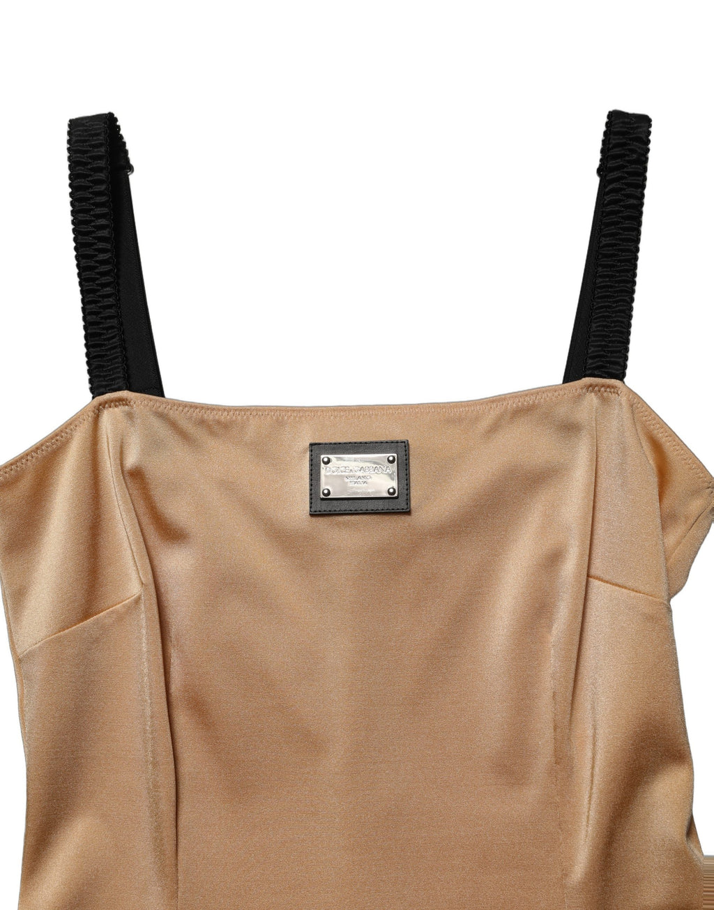 Robe mini sans manches en nylon mélangé couleur marron de Dolce & Gabbana, style élégant et moderne.