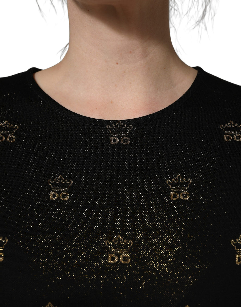 Robe courte noire Dolce & Gabbana DG Crown à manches courtes, coupe droite et élégante, idéale pour une tenue sophistiquée.
