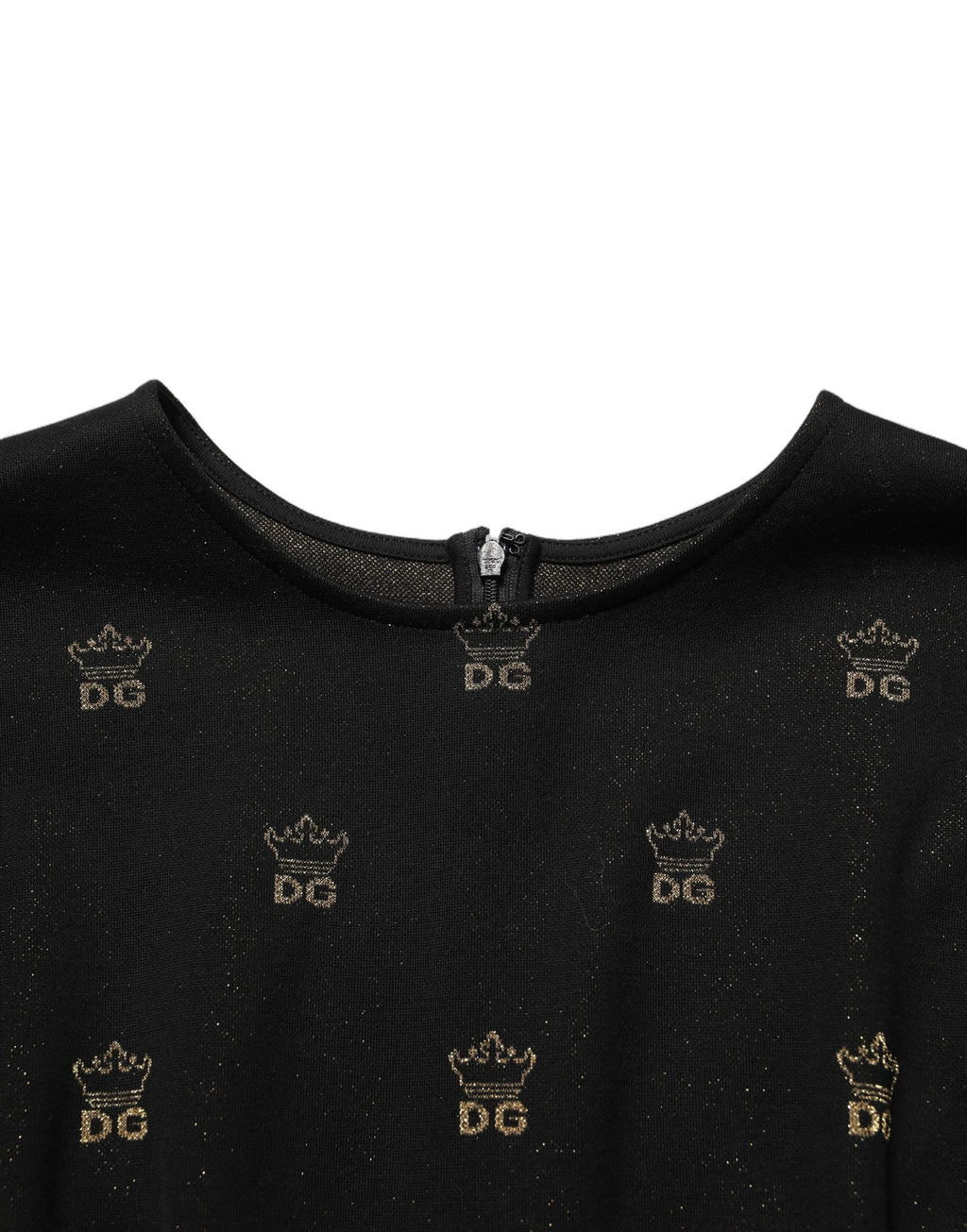 Robe courte noire Dolce & Gabbana DG Crown avec manches courtes, coupe ajustée et détails élégants, vue de face.