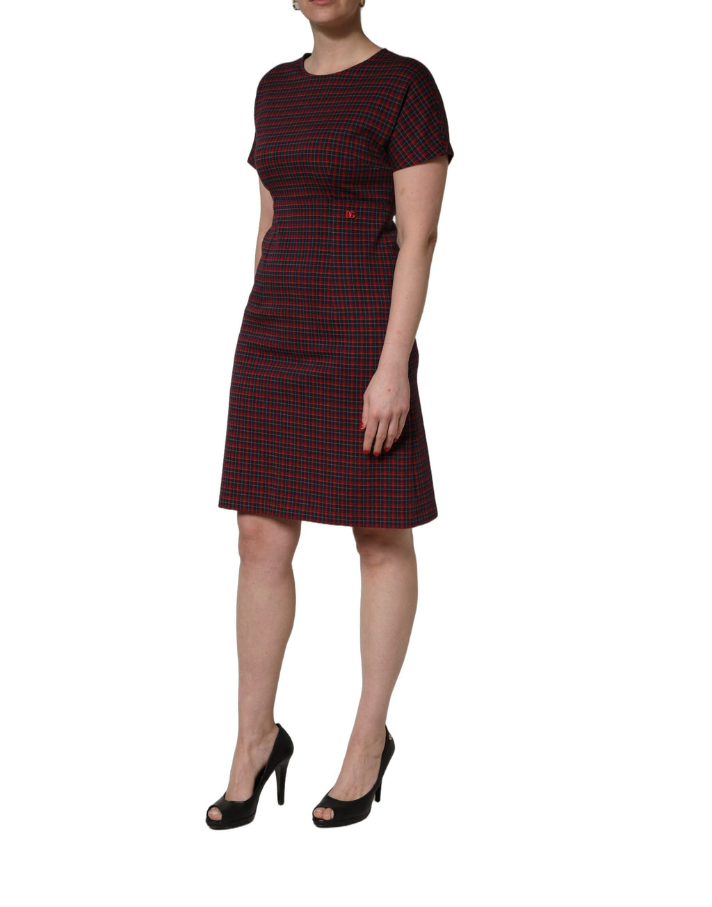 Robe courte à manches courtes Dolce & Gabbana à motif carreaux rouge et noir, style élégant et moderne
