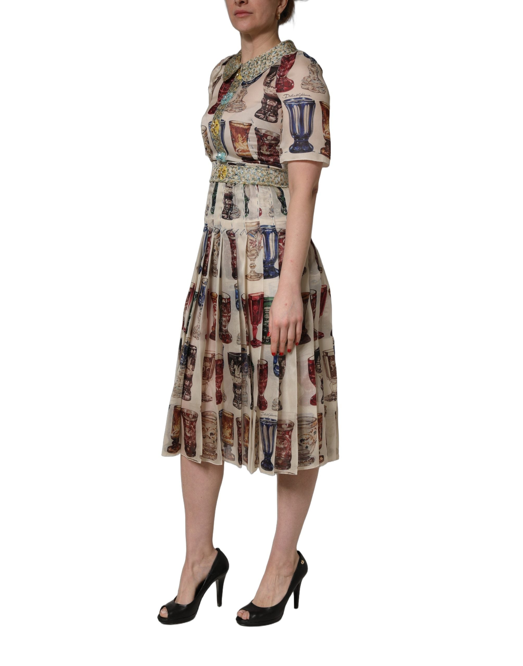 Robe midi vintage multicolore en verre de Dolce & Gabbana, style élégant avec motifs colorés, vue de face.