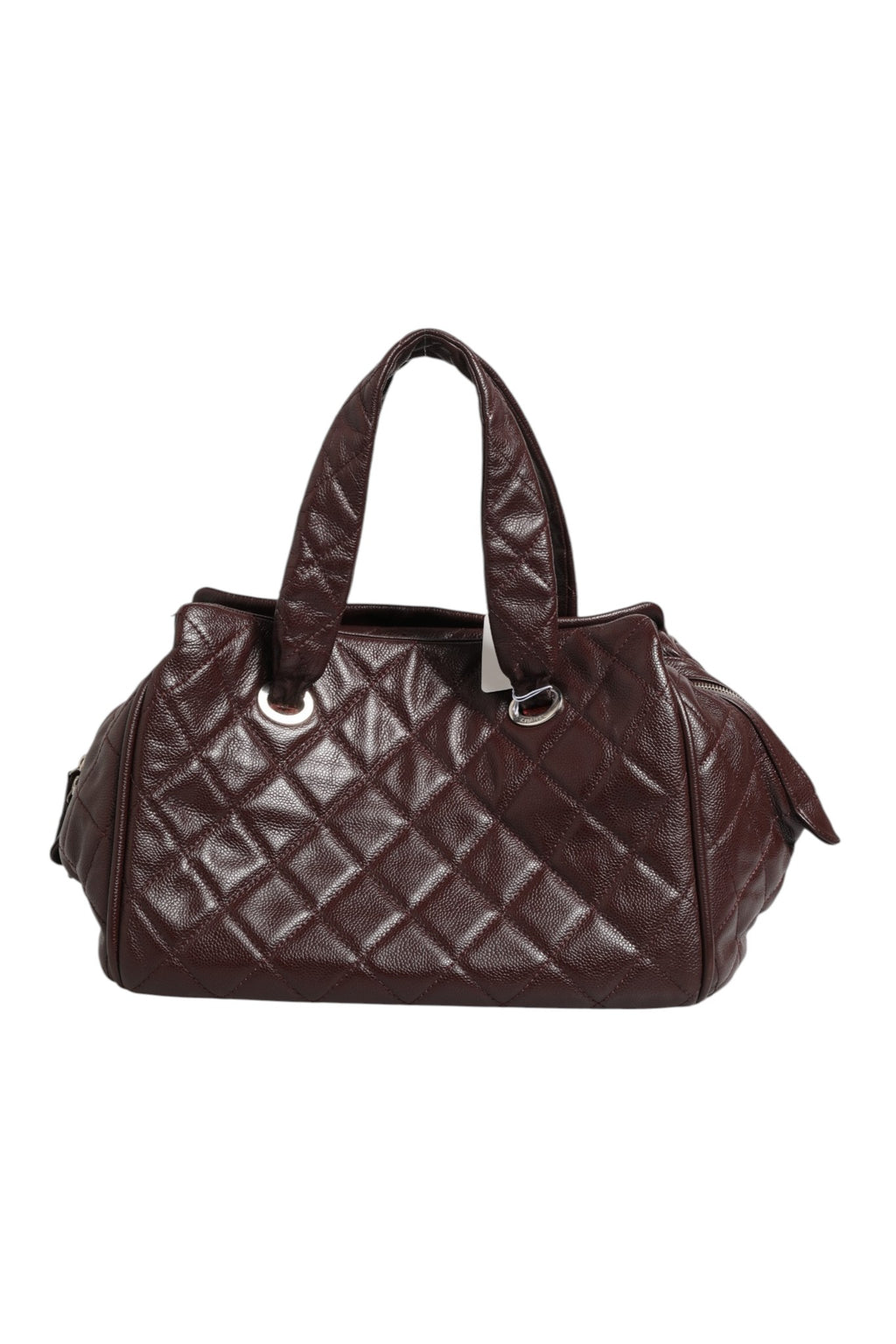 Sac à main Chanel Timeless Bowler avec poignée en cuir et détails en métal doré, vue de face.