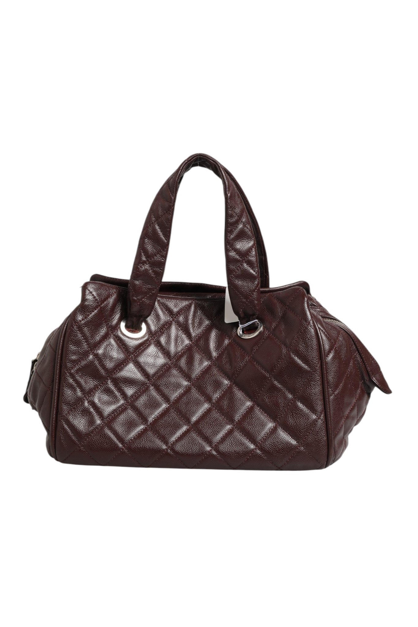 Sac à main Chanel Timeless Bowler avec poignée en cuir et détails en métal doré, vue de face.