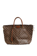 Sac tote Louis Vuitton Damier Ebene Belmont en toile à motif check, avec poignées en cuir et design élégant.