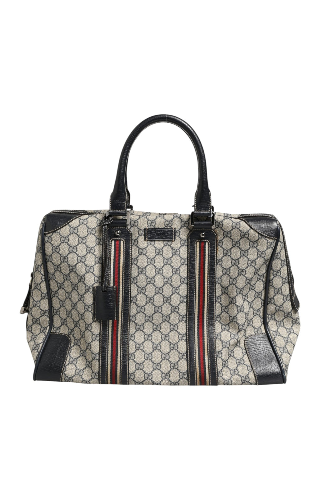 Sac à main Gucci GG Supreme Boston avec poignées en cuir et logo Gucci, en tissu monogrammé beige et marron.