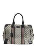 Sac à main Gucci GG Supreme Boston avec poignées en cuir et logo Gucci, en tissu monogrammé beige et marron.