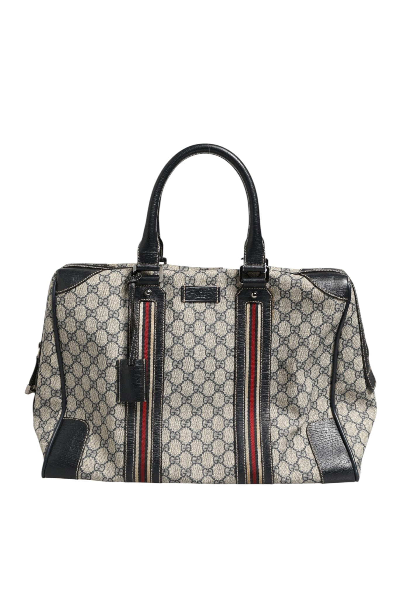 Sac à main Gucci GG Supreme Boston avec poignées en cuir et logo Gucci, en tissu monogrammé beige et marron.