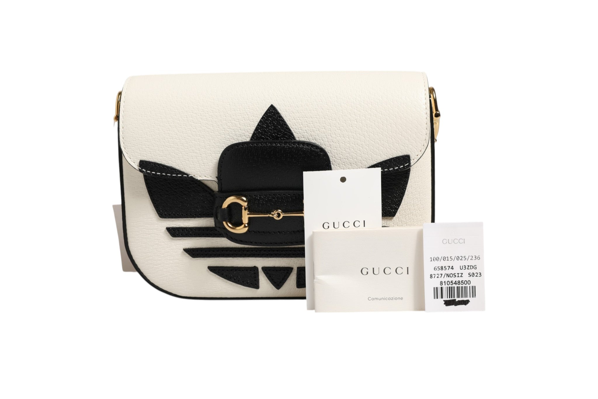 Sac à bandoulière Gucci x Adidas Horsebit 1955 Mini, design élégant avec détails en métal et logo Gucci, pour un style sophistiqué.
