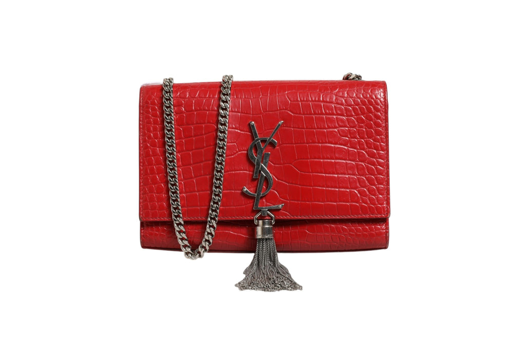 Saint Laurent Kate Tassel Chain Bag aus rot geprägtem Krokodilleder