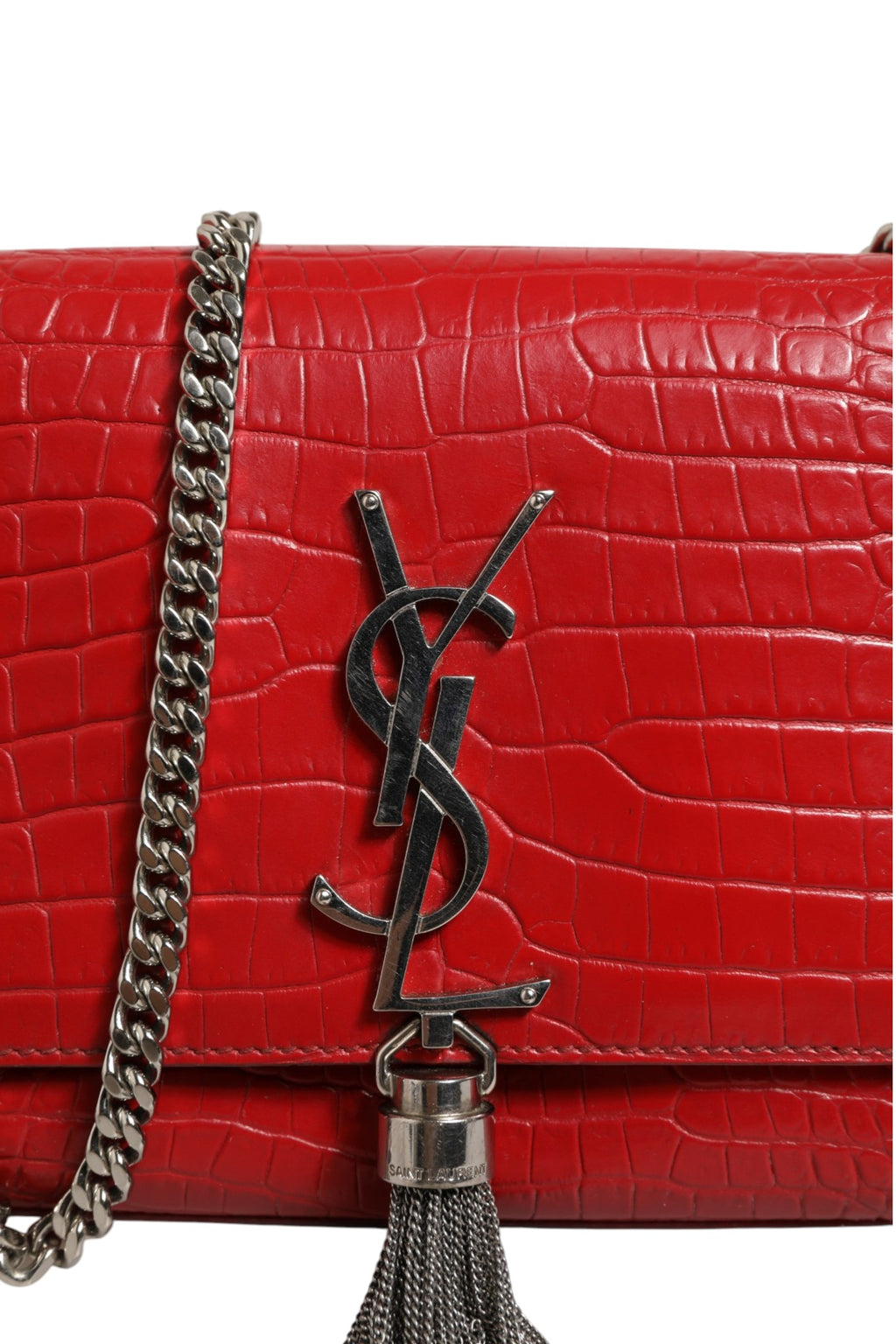 Saint Laurent Kate Tassel Chain Bag aus rot geprägtem Krokodilleder