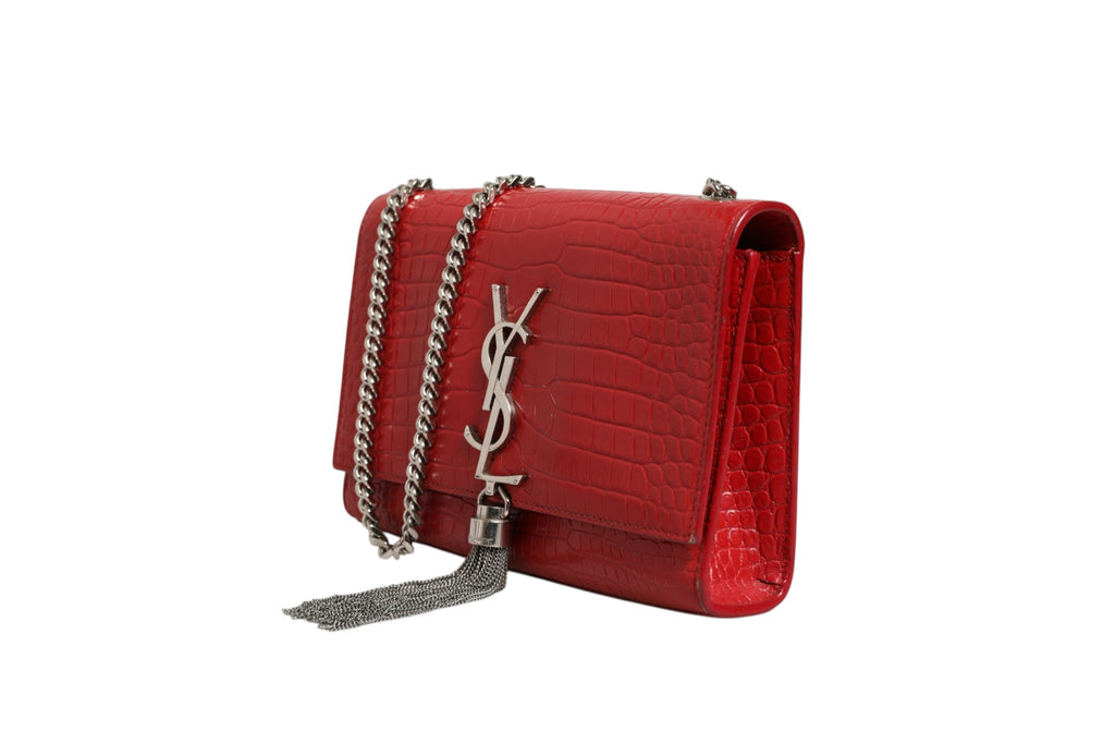 Saint Laurent Kate Tassel Chain Bag aus rot geprägtem Krokodilleder