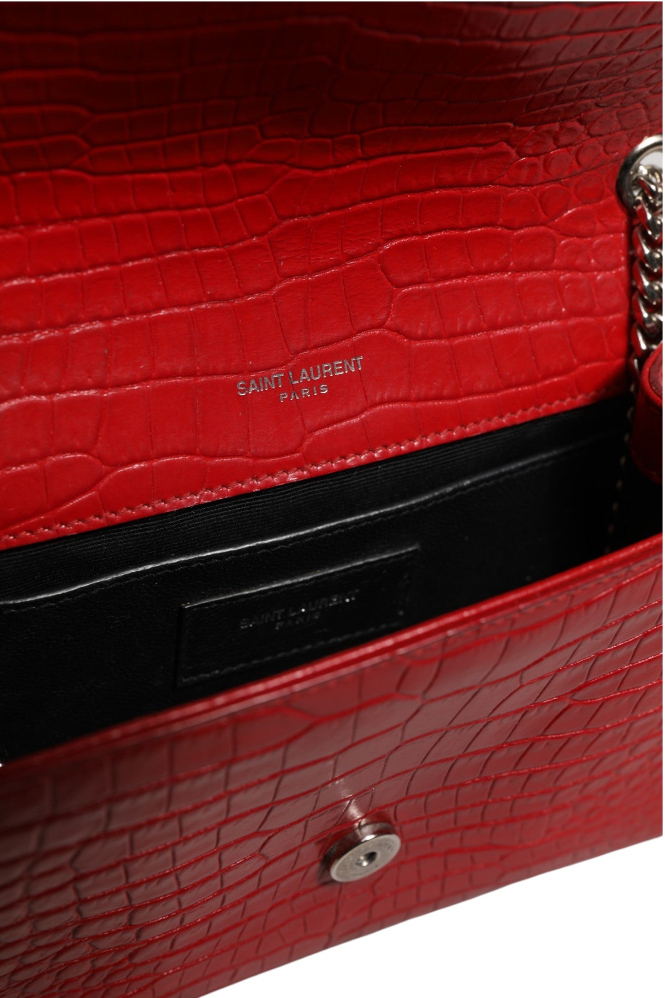 Saint Laurent Kate Tassel Chain Bag aus rot geprägtem Krokodilleder