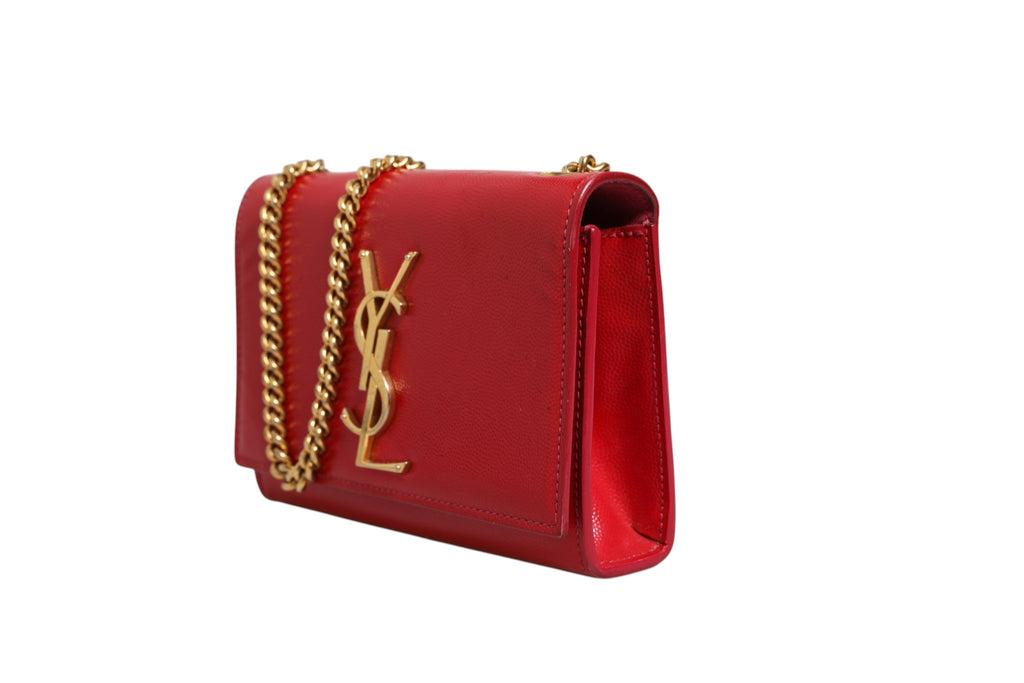 Sac à bandoulière en cuir rouge Saint Laurent Kate, design élégant avec logo discret, idéal pour un style sophistiqué.