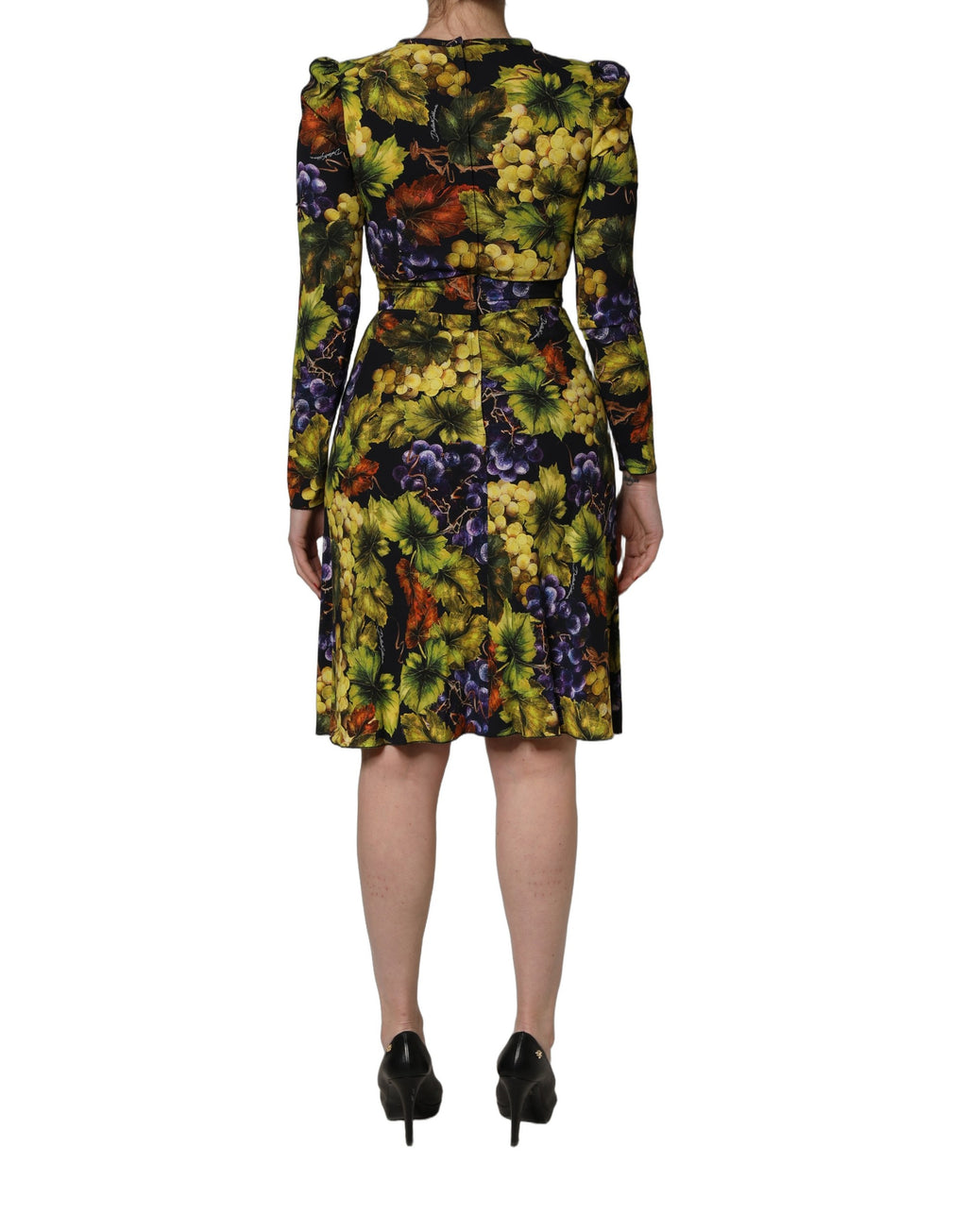 Robe midi à manches longues Dolce & Gabbana avec imprimé grappes multicolores, style élégant et coloré.