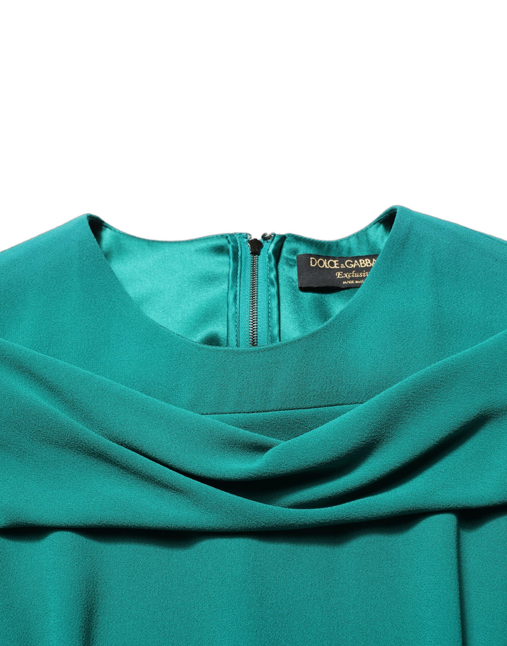 Robe longue Dolce & Gabbana vert foncé à col rond et manches longues, élégante et fluide.