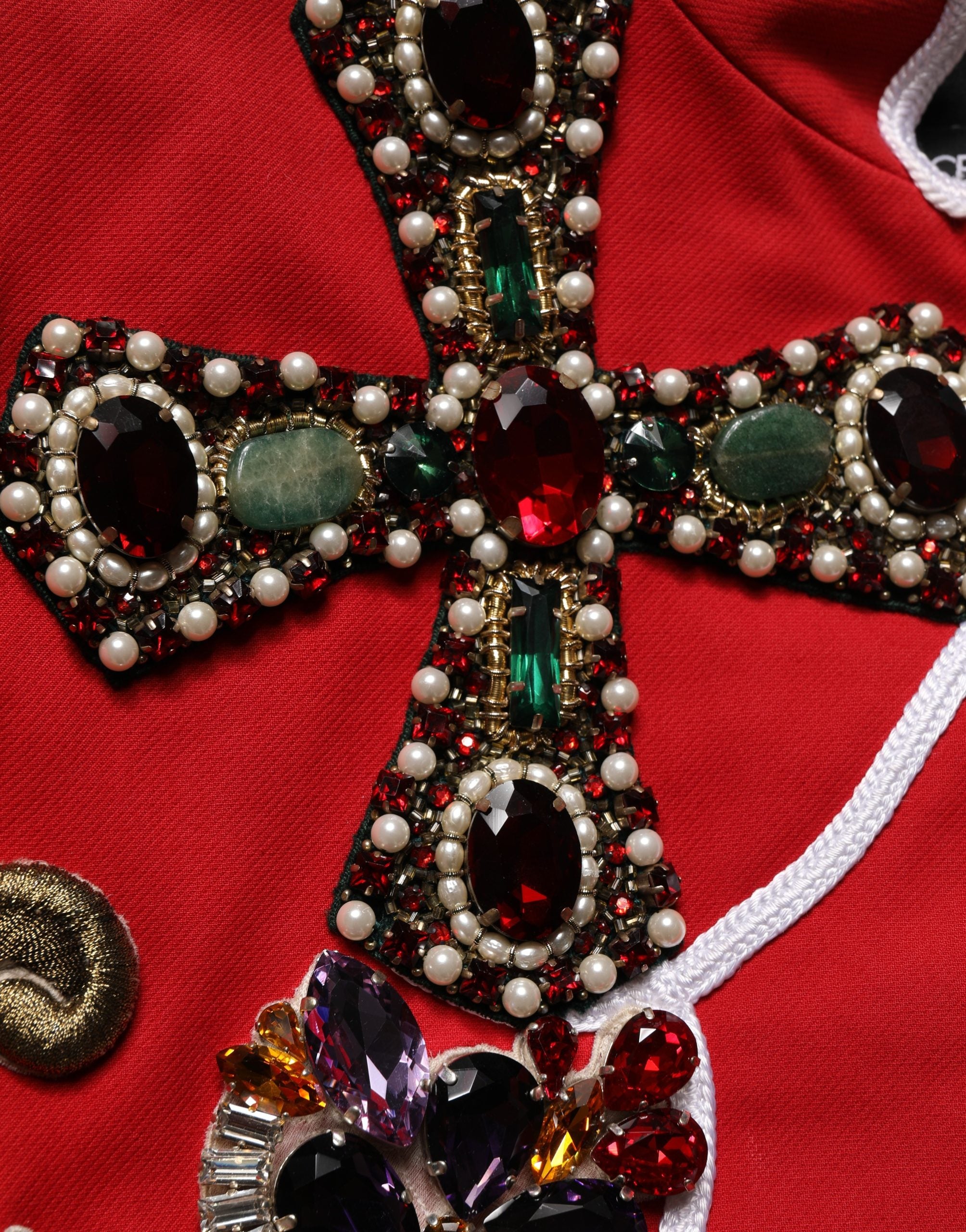 Veste courte Dolce & Gabbana multicolore asymétrique avec bijoux ornés et design orné, mode sophistiquée et élégante.