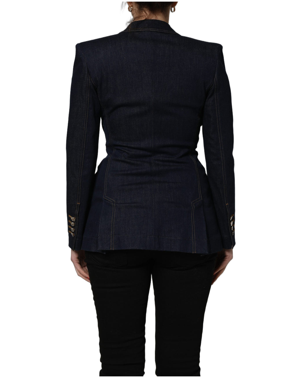 Veste blazer en denim bleu à un seul boutonnage de Dolce & Gabbana, style élégant et moderne.