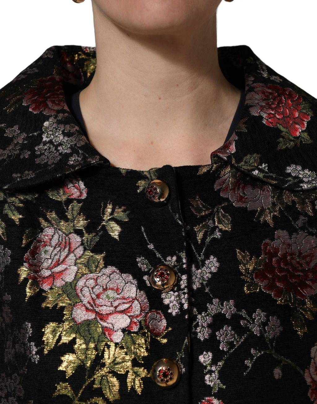 Blazer Dolce & Gabbana en brocart fleuri multicolore, veste élégante avec motif floral coloré.