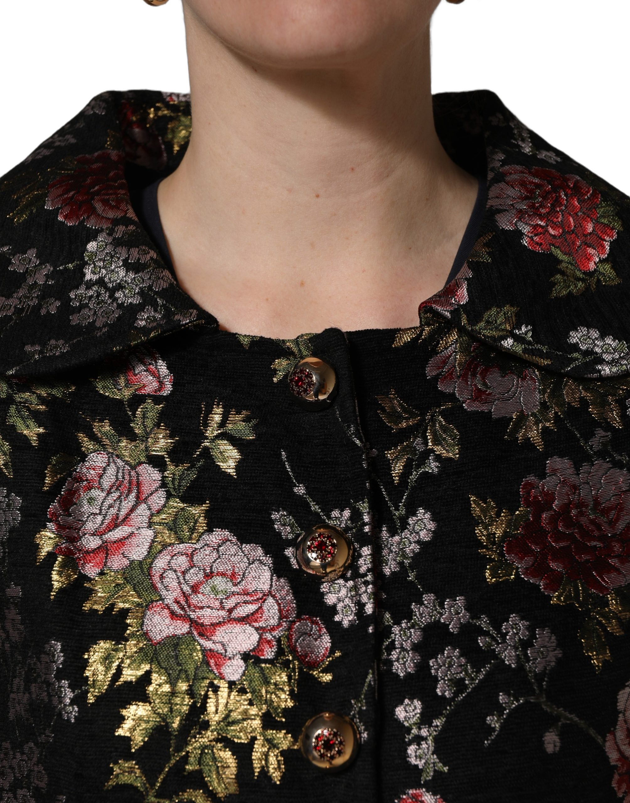 Blazer Dolce & Gabbana en brocart fleuri multicolore, veste élégante avec motif floral coloré.