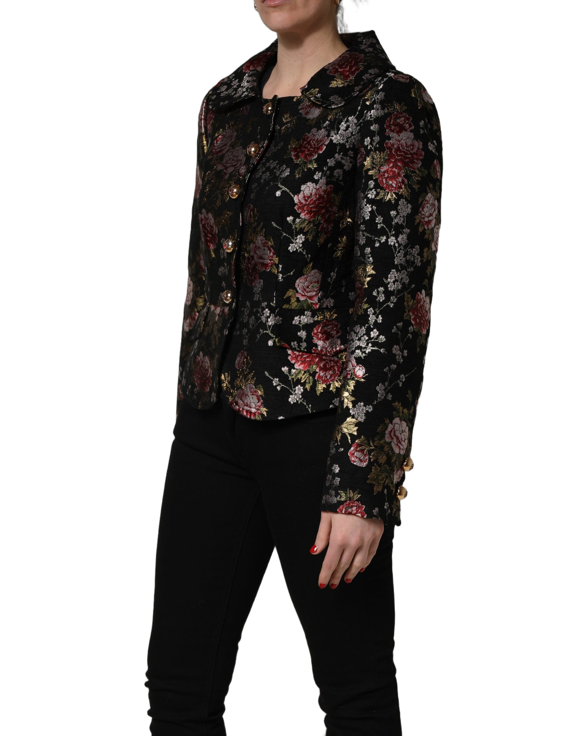 Blazer Dolce & Gabbana en brocart florale multicolore, veste élégante avec motif floral riche, pour un look sophistiqué.