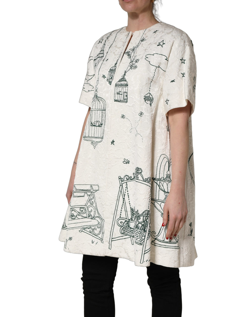 Manteau blanc en jacquard à motif floral Jardin de Dolce & Gabbana, veste élégante avec détails sophistiqués.