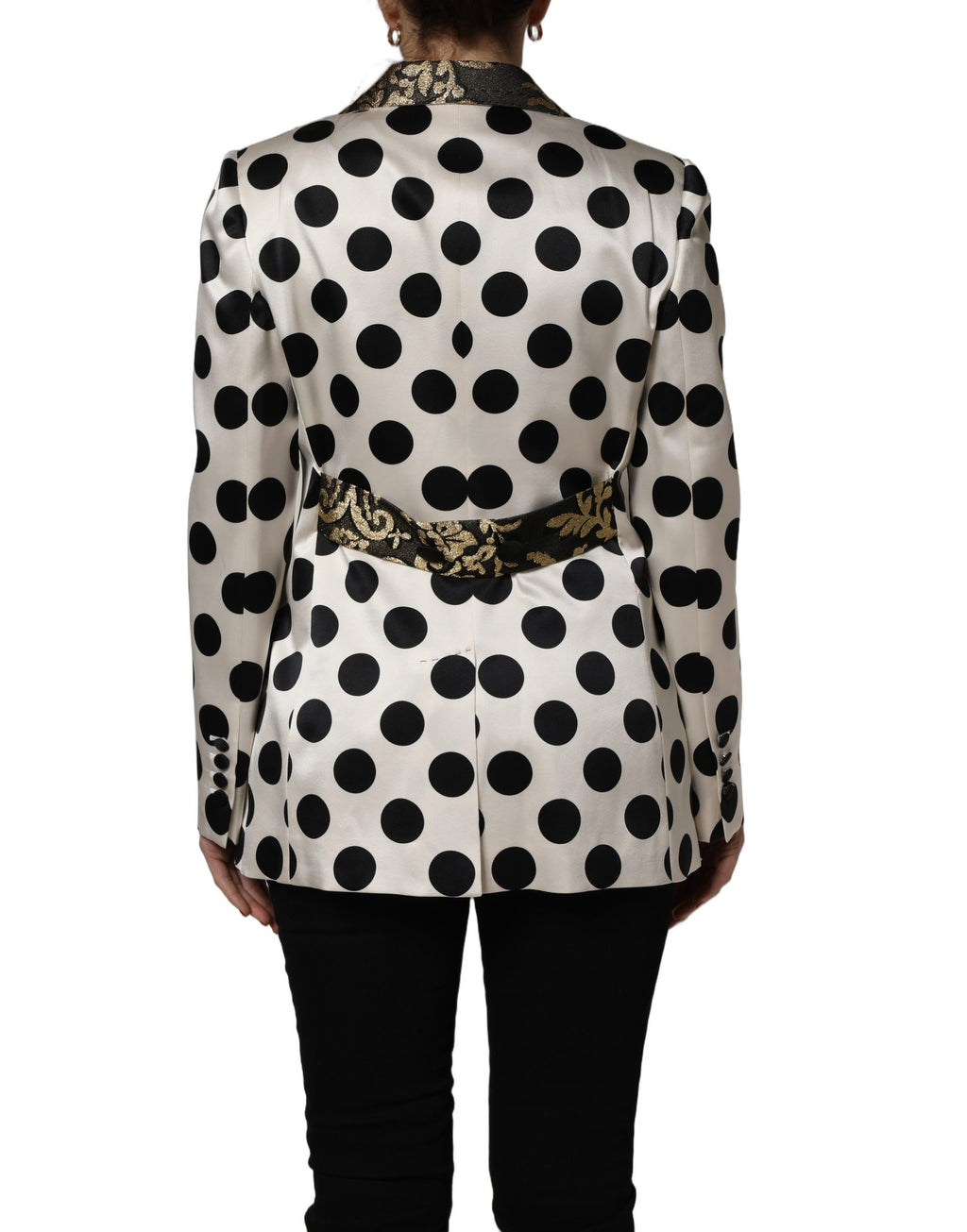 Blazer en brocart blanc à pois Dolce & Gabbana, veste élégante avec motif à pois pour femme.