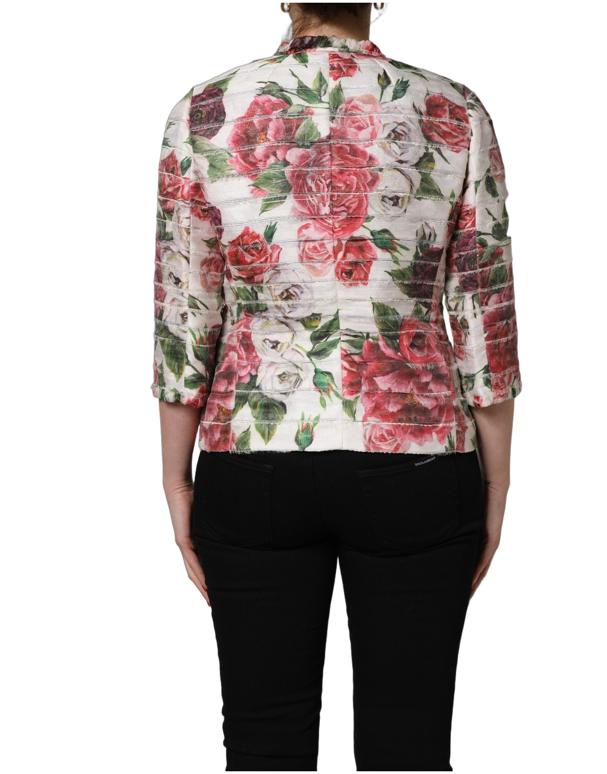 Manteau en polyester Dolce & Gabbana à imprimé multicolore de pivoines, coupe élégante et tendance.