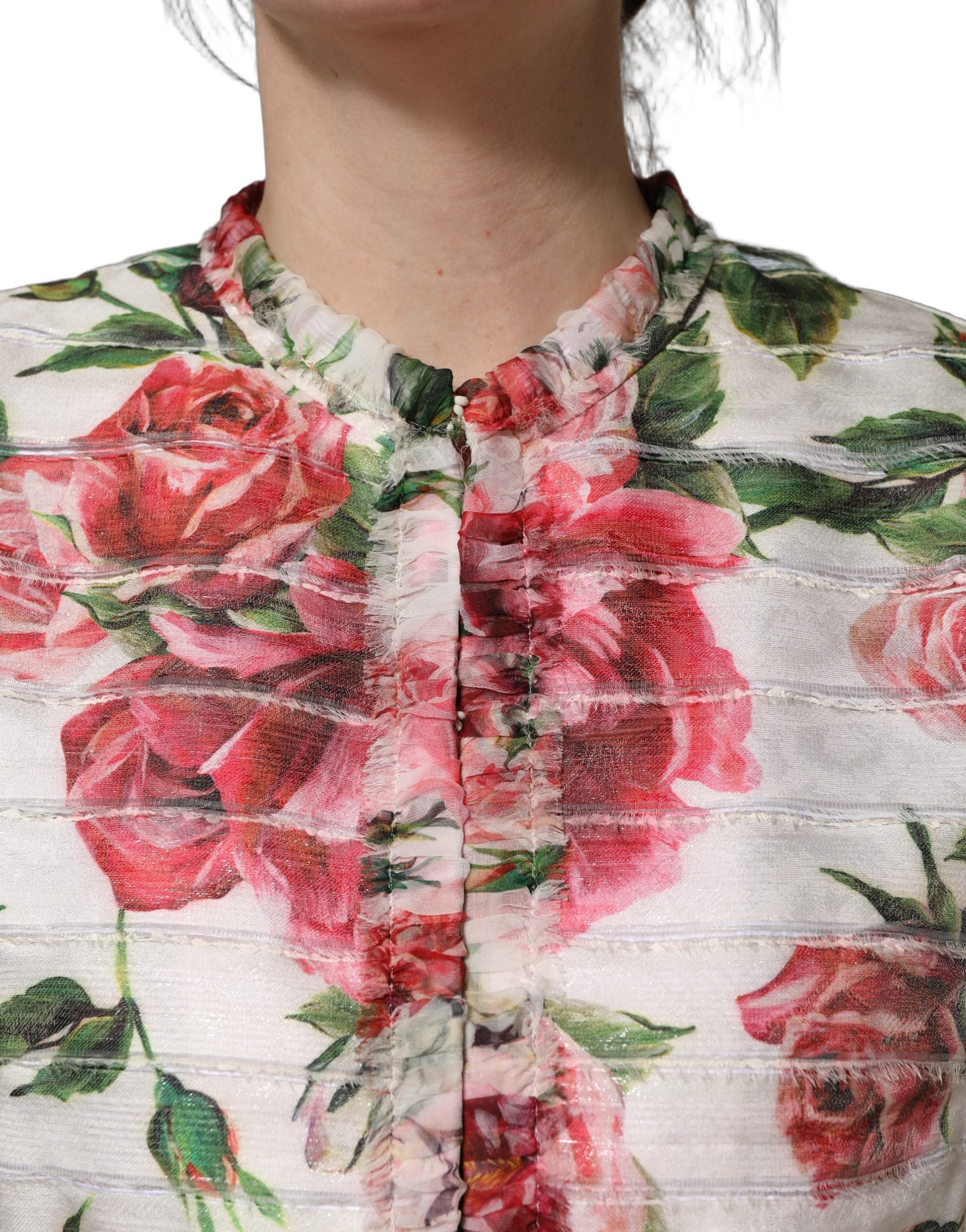 Manteau en polyester à imprimé peonie multicolore de Dolce & Gabbana, veste élégante avec motif floral vibrant.