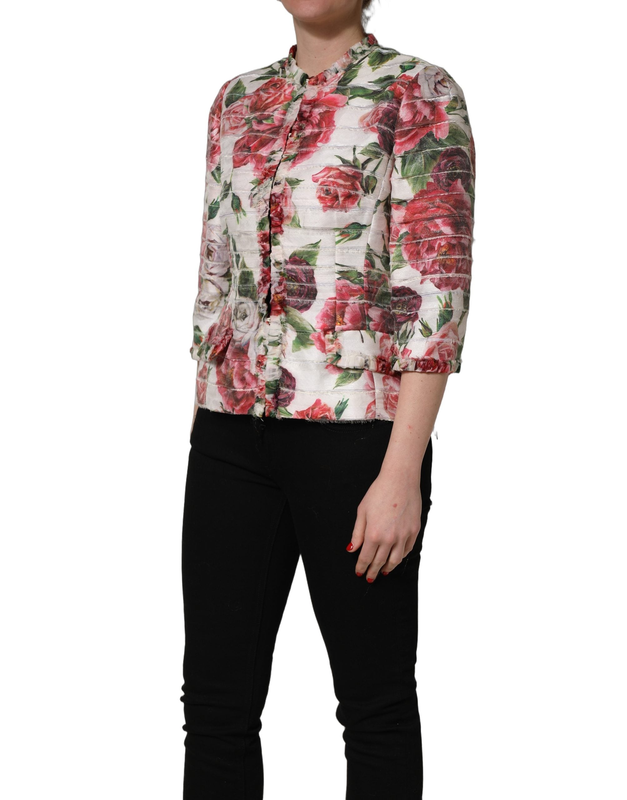 Manteau en polyester à motif peonie multicolore de Dolce & Gabbana, veste élégante avec imprimé floral vibrant.
