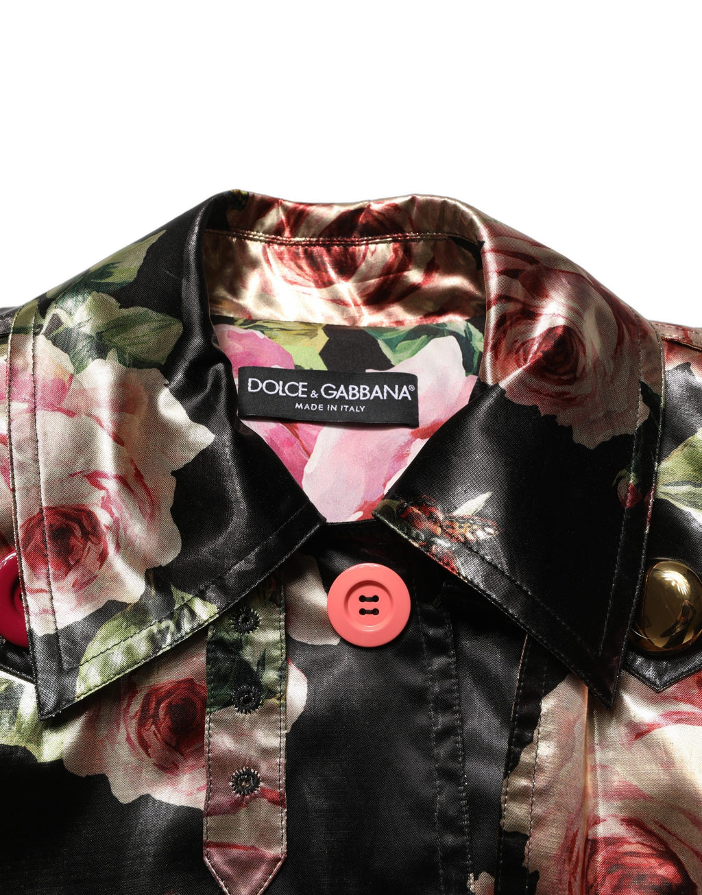 Manteau trench noir à fleurs en polyester de Dolce & Gabbana, ceinture à la taille, élégant et tendance.