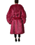 Manteau trench en fausse fourrure fuchsia avec ceinture Dolce & Gabbana, doublure en tissu, veste élégante et chaude.