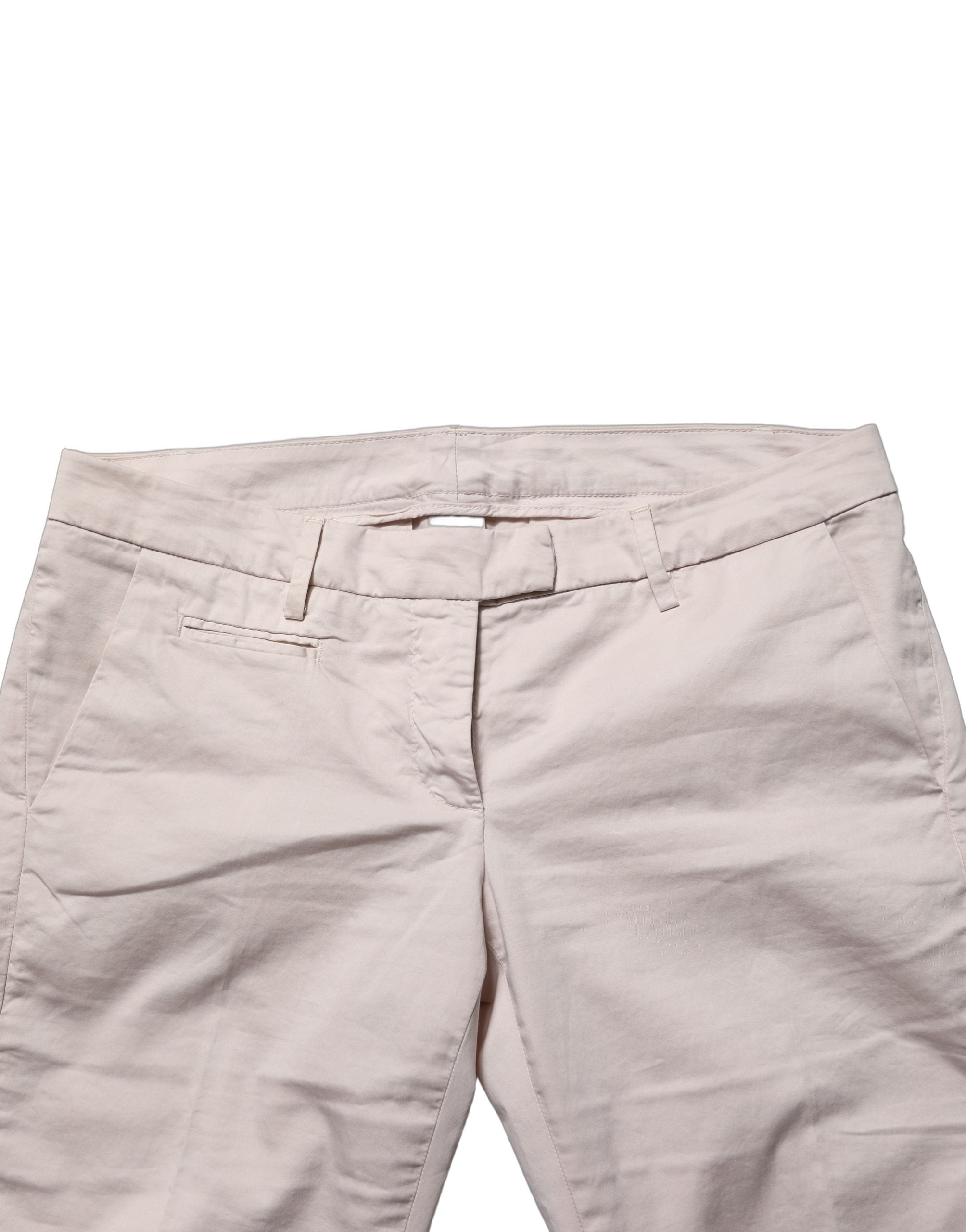 Pantalons pour femmes Versace Jeans Couture beige taille basse, coupe tapered, pantalon cropped élégant et tendance.