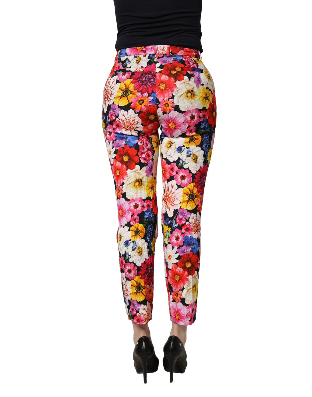 Pantalon tapered Dolce & Gabbana à fleurs multicolores, imprimé floral, pantalon élégants pour femme.