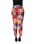 Pantalon tapered Dolce & Gabbana à fleurs multicolores, imprimé floral, pantalon élégants pour femme.