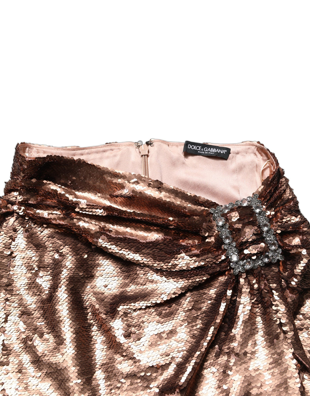 Jupe longue Dolce & Gabbana ornée de sequins dorés et de détails embellis, élégante et brillante pour une tenue sophistiquée.