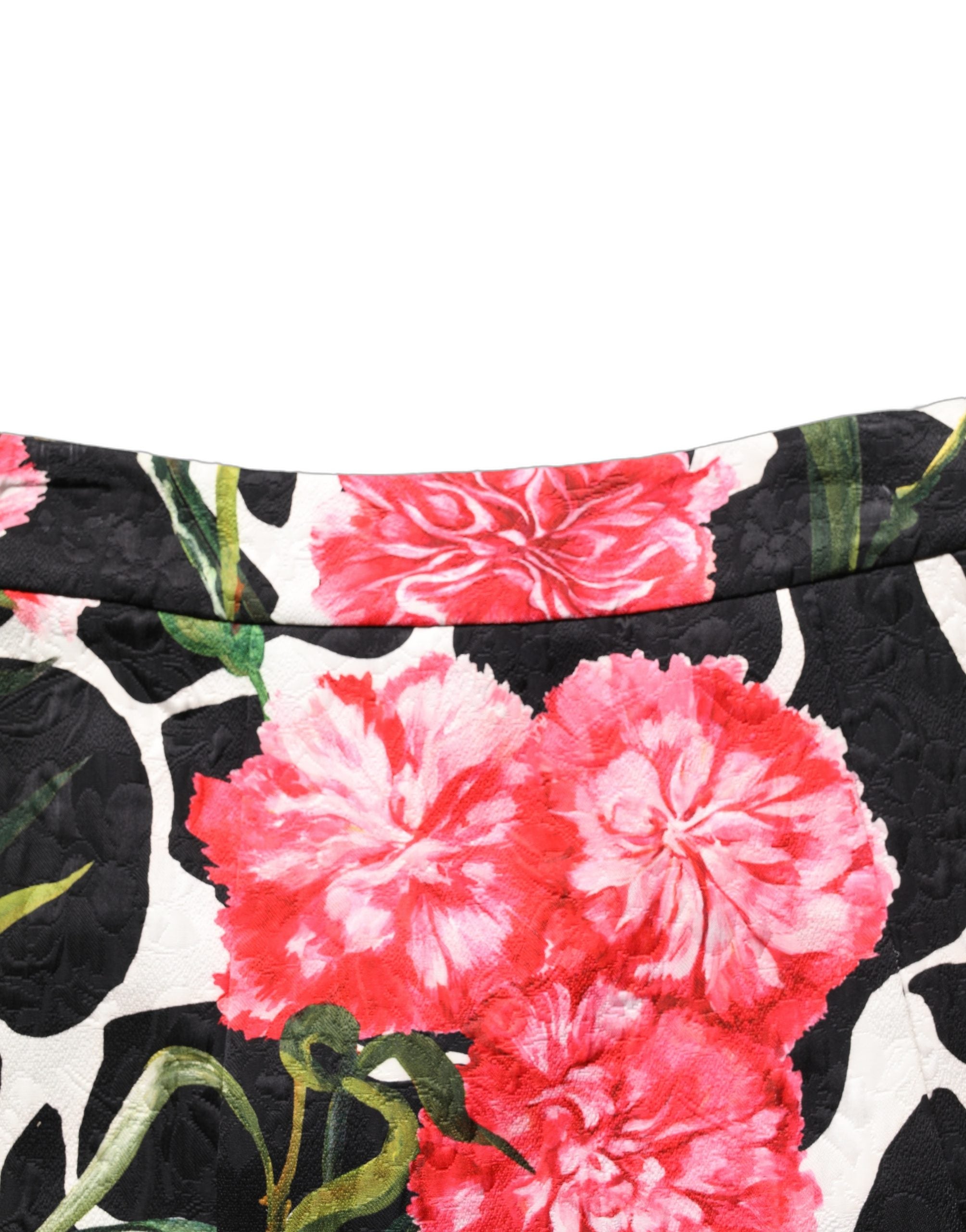 Jupe courte en jacquard noir et rose à motif floral de Diane & Gabbana, style élégant et moderne.