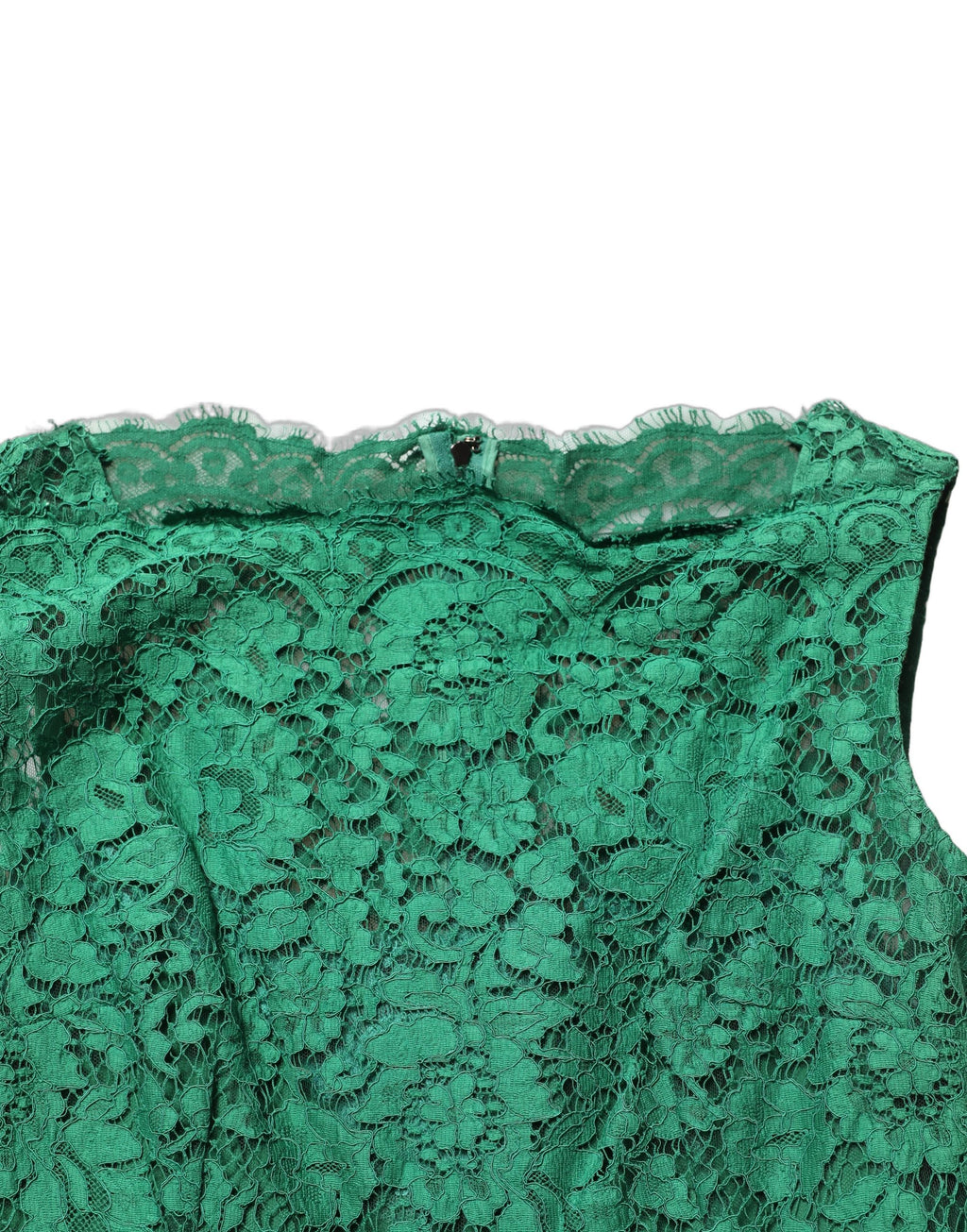 Robe midi sans manches Dolce & Gabbana en coton avec dentelle florale verte, élégante et féminine.