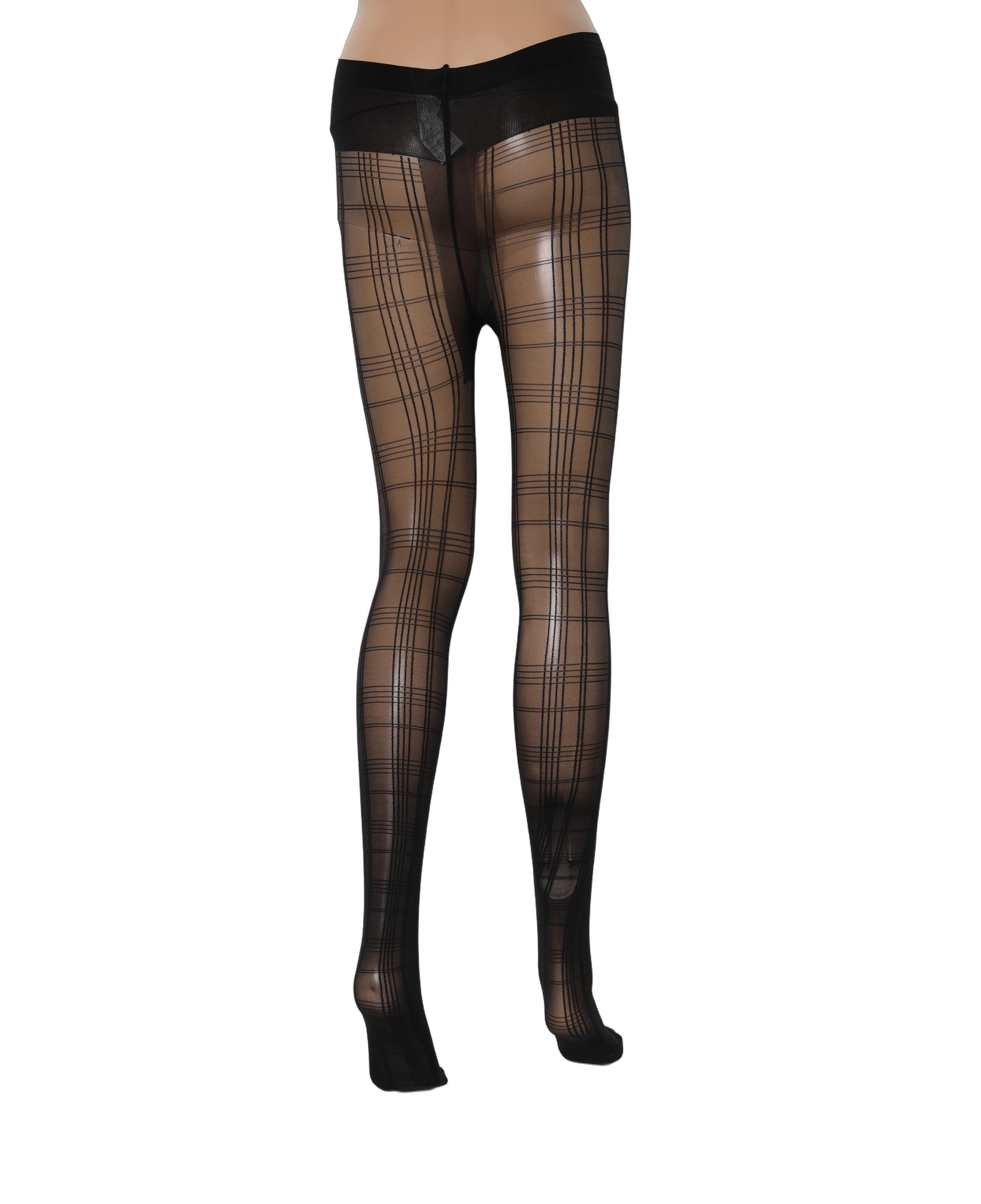 Collants noirs en nylon à motif tartan de Dolce & Gabbana, chaussettes élégantes et confortables pour femmes.