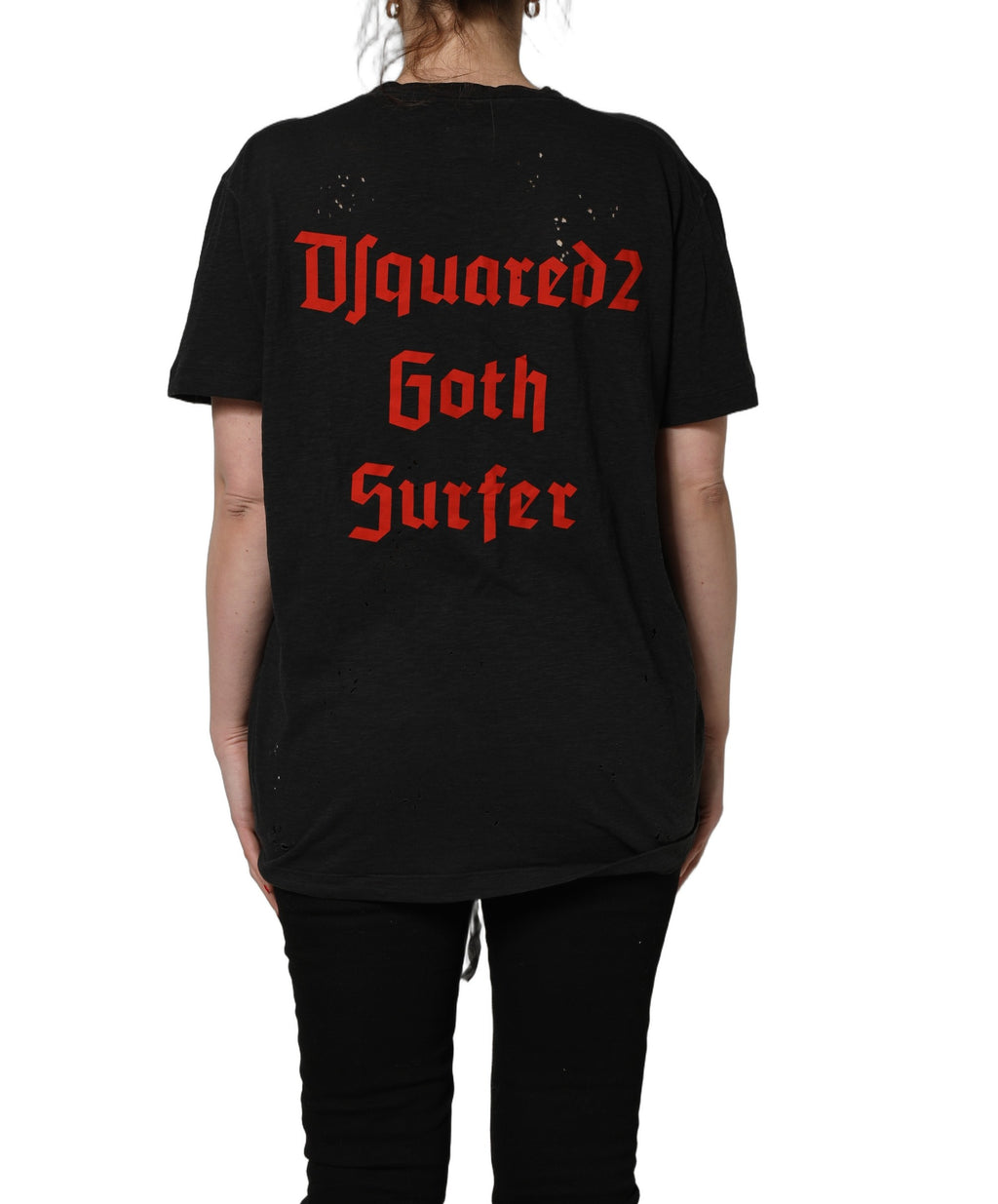 T-shirt en coton à manches courtes noir Dsquared² avec chaîne ornementale, style moderne et décontracté.
