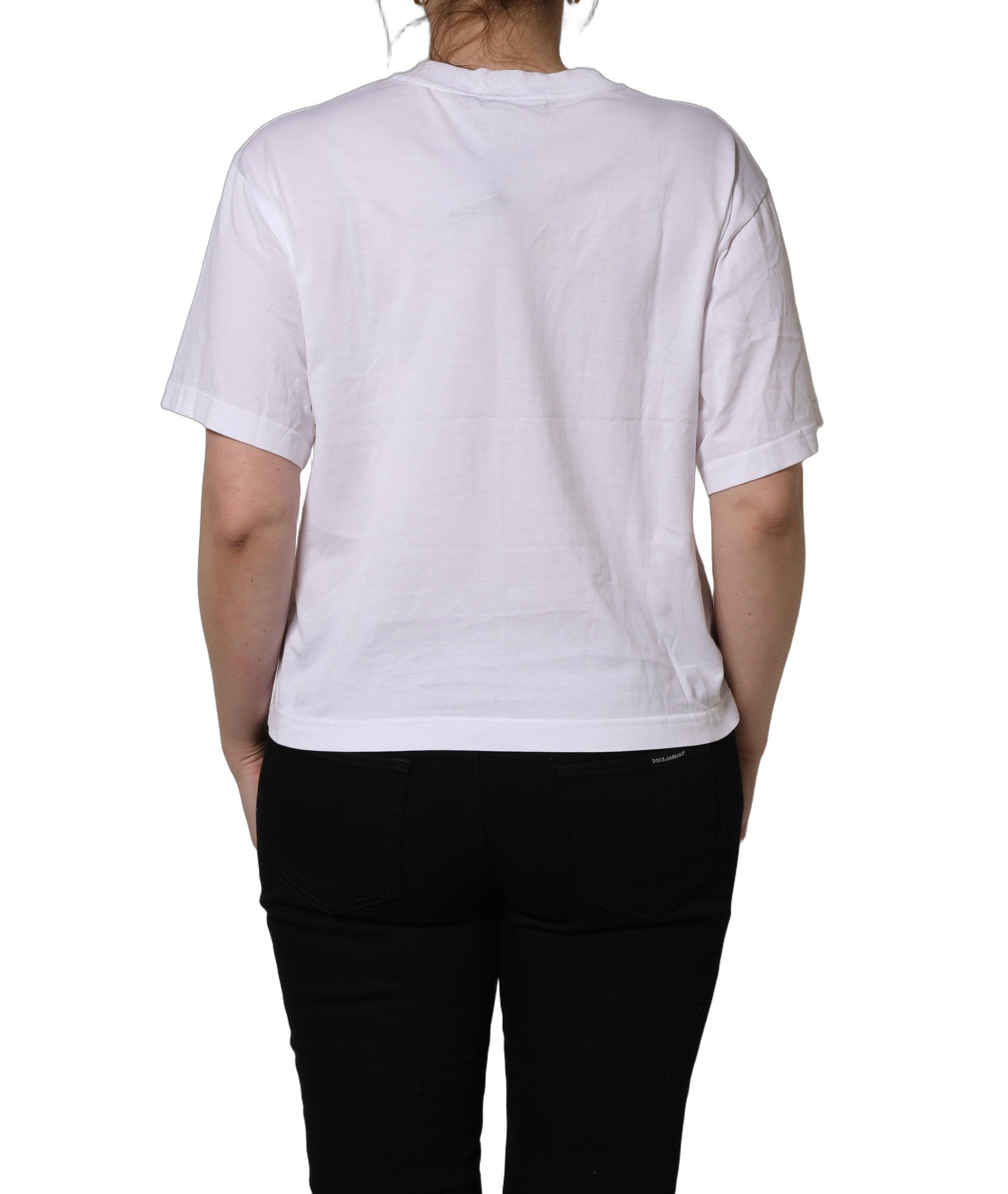T-shirt blanc Dolce & Gabbana I Love Supermodel en coton avec col rond, vue de face.