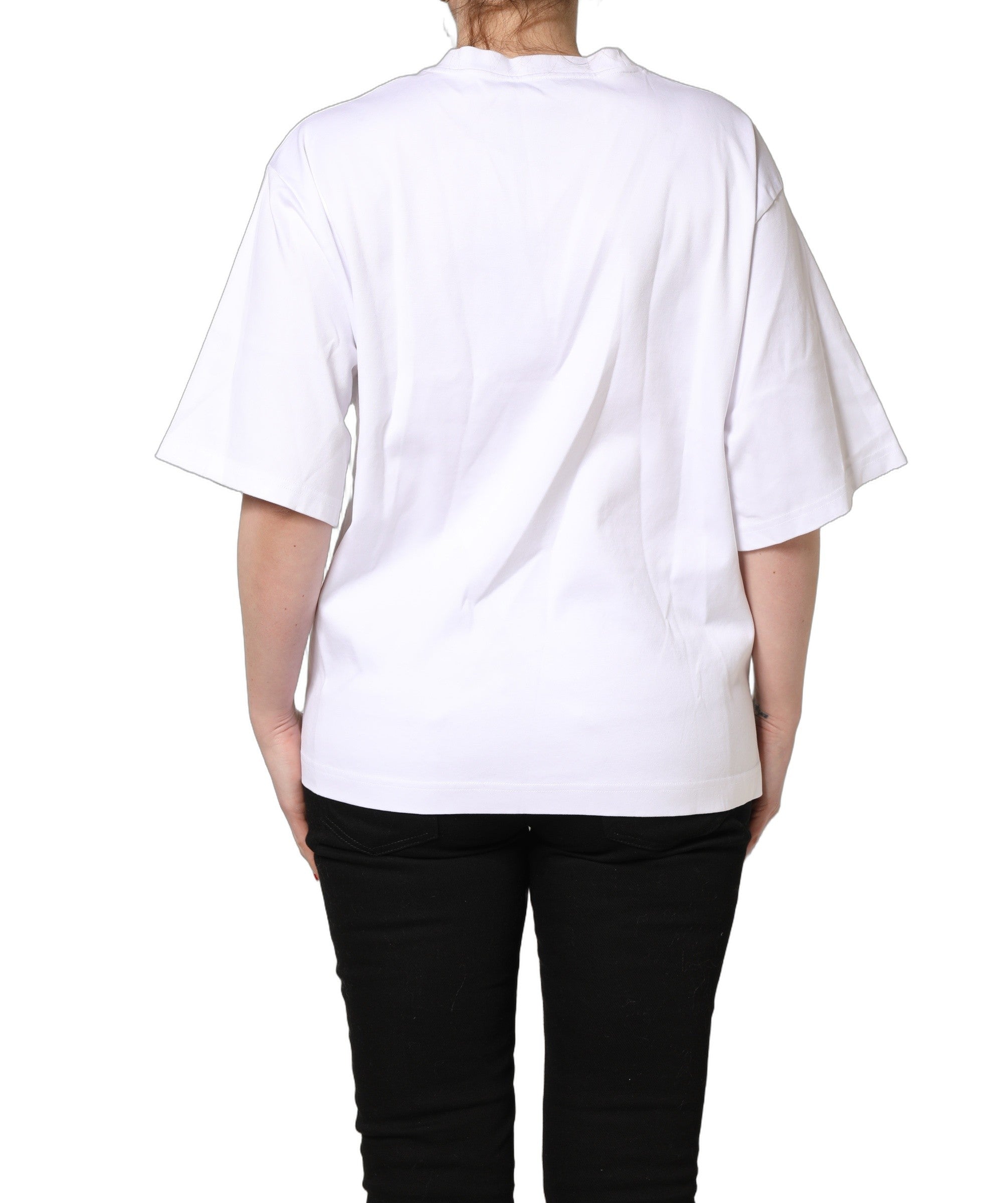 T-shirt en jersey blanc Dolce & Gabbana "I'm A Super Model Fan" avec imprimé graphique, style décontracté et tendance.